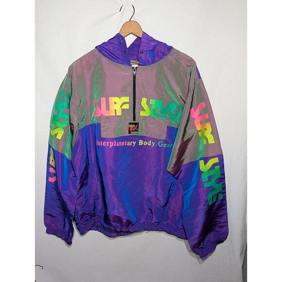 Vtg Surf Style Color Block Half Zip Windbreaker Purple Iridescent 90s One Size - Picture 1 of 9